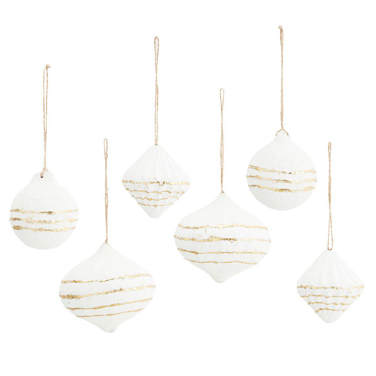 Gold and White Recycled Cotton Baubles - Set of Six-WYLD HOME